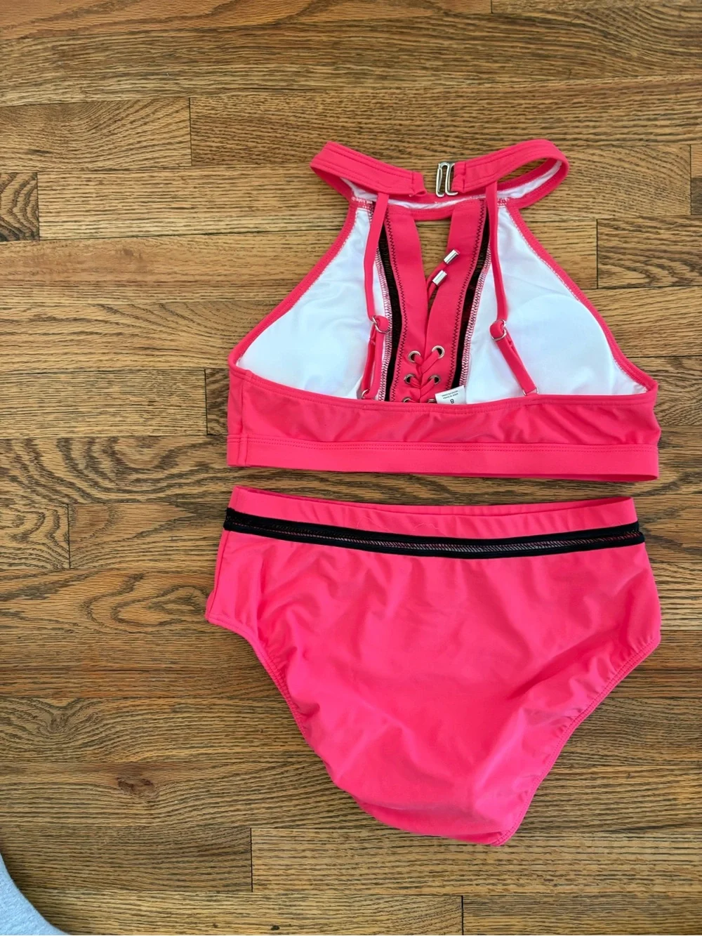 VENUS Hot Pink High-Neck Two-Piece Swim Set with Black Trim